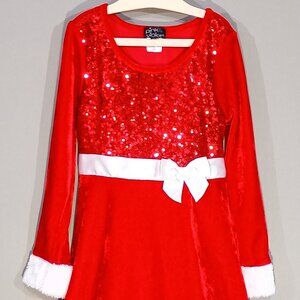 Glamorous Girls' Sequin Bodice Red Velvet with White Faux-Fur Trim Santa Dress.